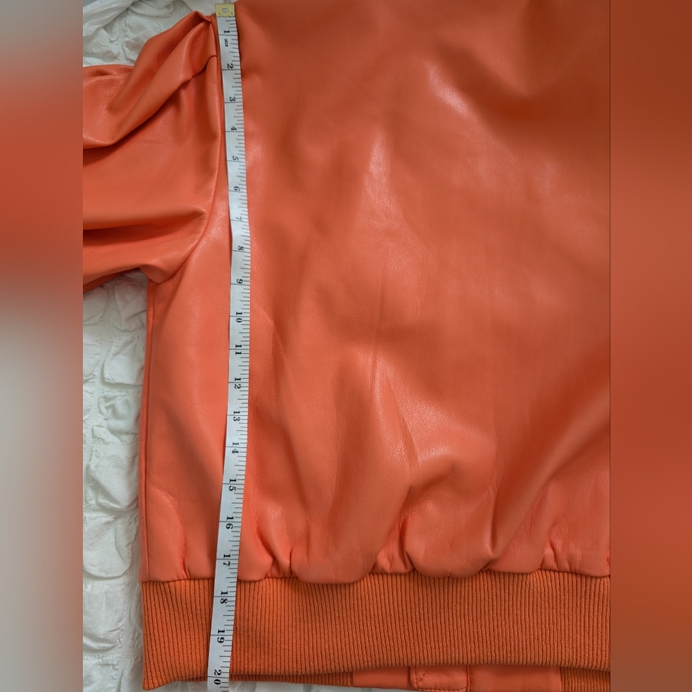 HOUSE OF HARLOW Bomber Jacket Vegan Leather Coral Size Medium NWT - Picture 13 of 13